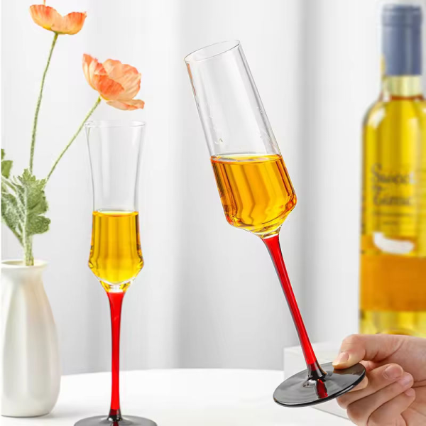 Red-stemmed wine glass